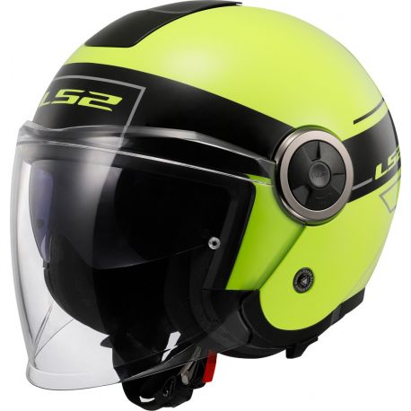 CASCO MOTO JET LS2 CLASSY NERO/GIALLO FLUO