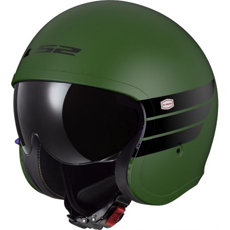 CASCO MOTO JET LS2 RETRO VERDE MILITARE