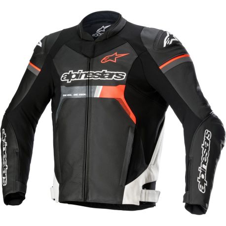 GIACCA MOTO PELLE ALPINESTARS GP FORCE NERO/ROSSO FLUO